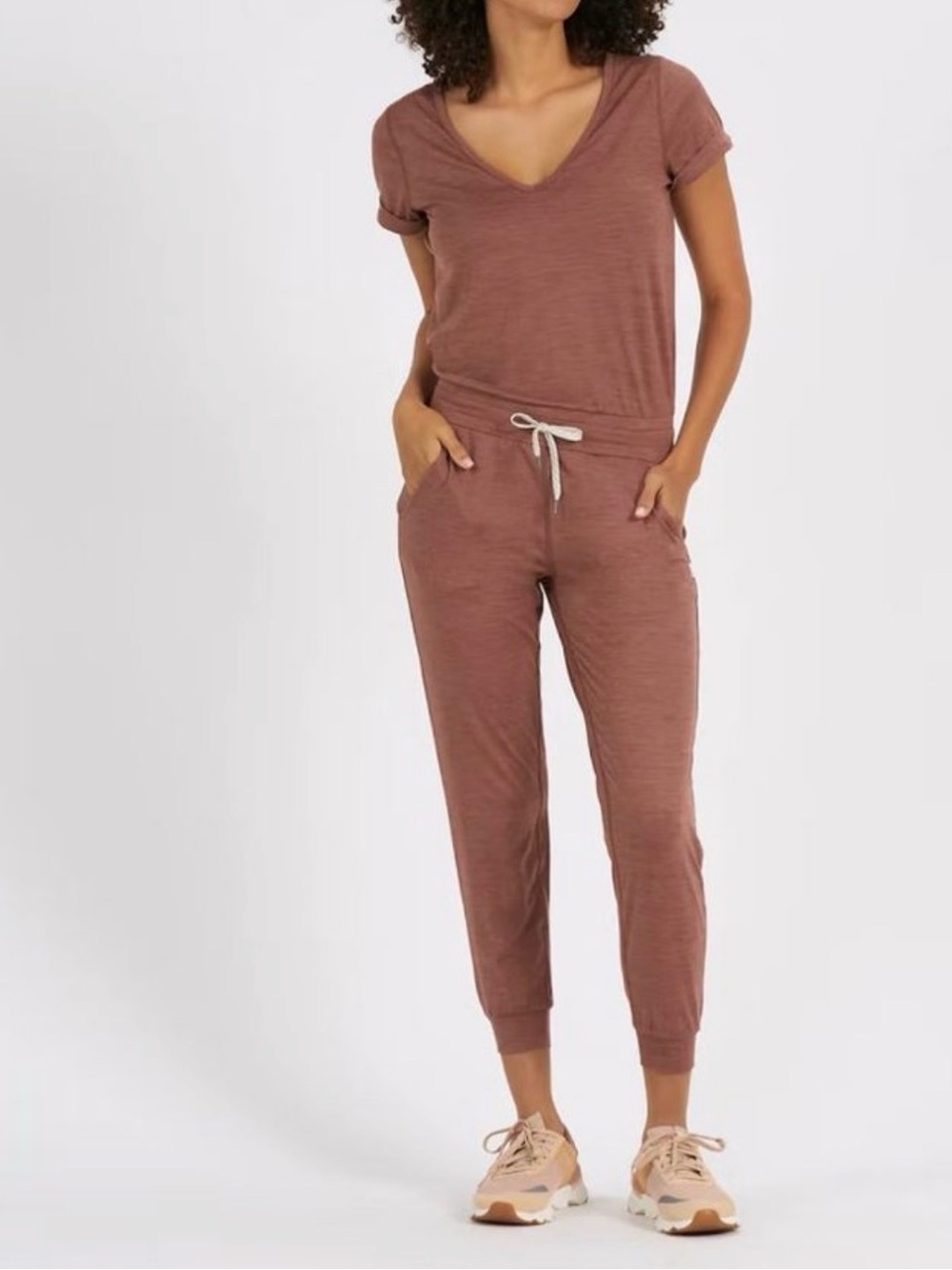 Vuori All Day Jumpsuit Drawstring V-Neck Short Sleeve Size Medium